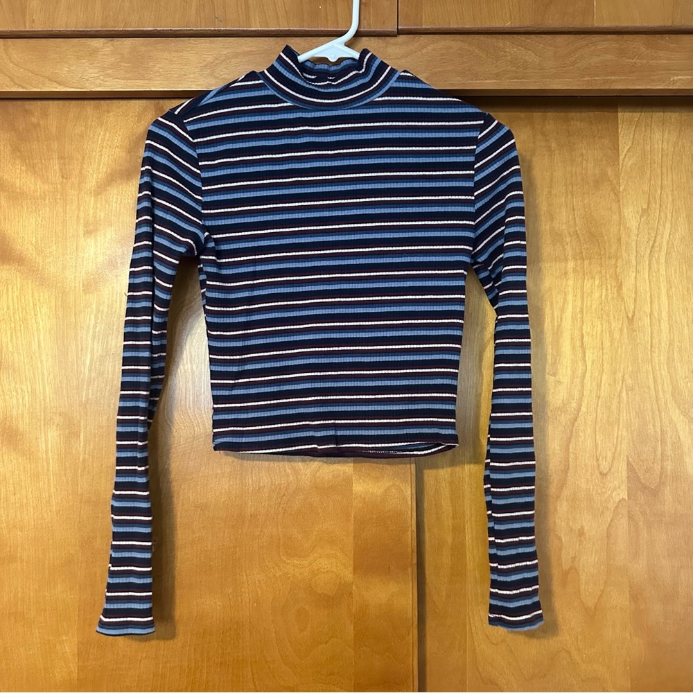 Blue and Maroon Turtle Neck Crop Top